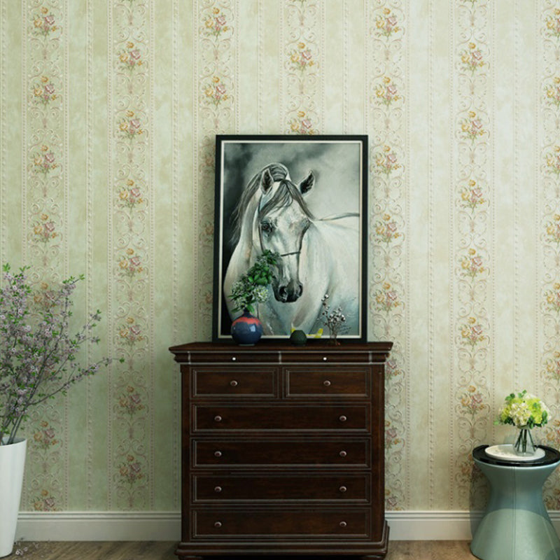 Non-Woven Stain Resistant Wallpaper Rural Embossed Peonies Wall Art for Living Room Clearhalo 'Country wall decor' 'Rustic' 'Wallpaper' Wall Decor' 1397177