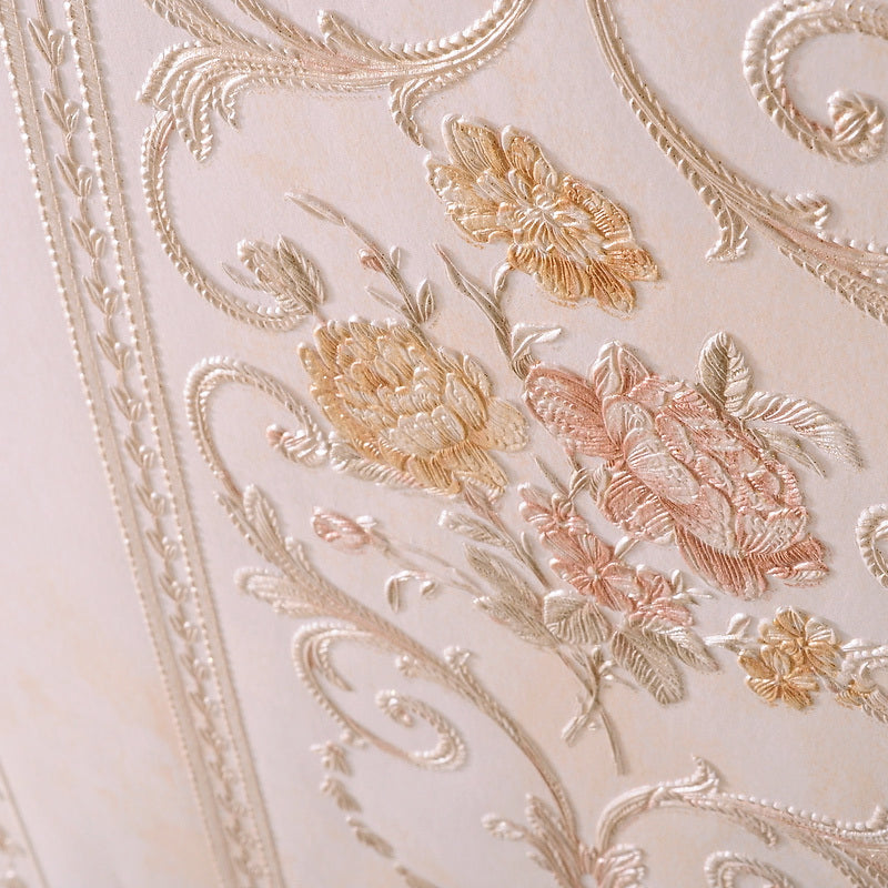 Non-Woven Stain Resistant Wallpaper Rural Embossed Peonies Wall Art for Living Room Clearhalo 'Country wall decor' 'Rustic' 'Wallpaper' Wall Decor' 1397187