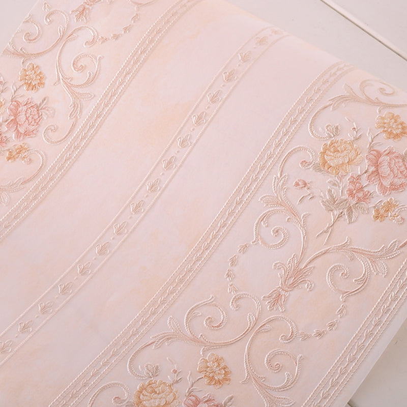 Non-Woven Stain Resistant Wallpaper Rural Embossed Peonies Wall Art for Living Room Clearhalo 'Country wall decor' 'Rustic' 'Wallpaper' Wall Decor' 1397188