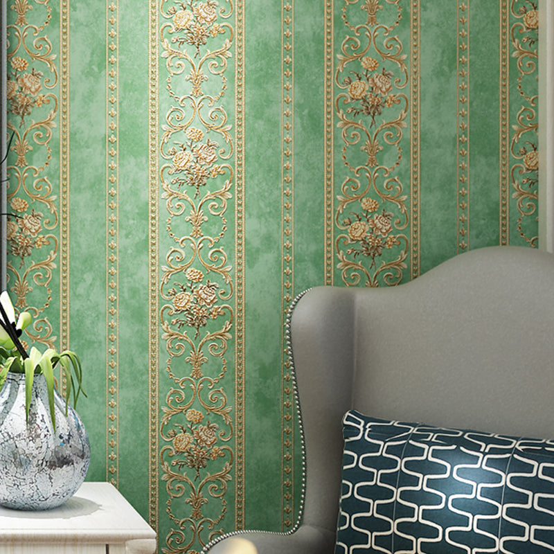 Non-Woven Stain Resistant Wallpaper Rural Embossed Peonies Wall Art for Living Room Green Clearhalo 'Country wall decor' 'Rustic' 'Wallpaper' Wall Decor' 1397196