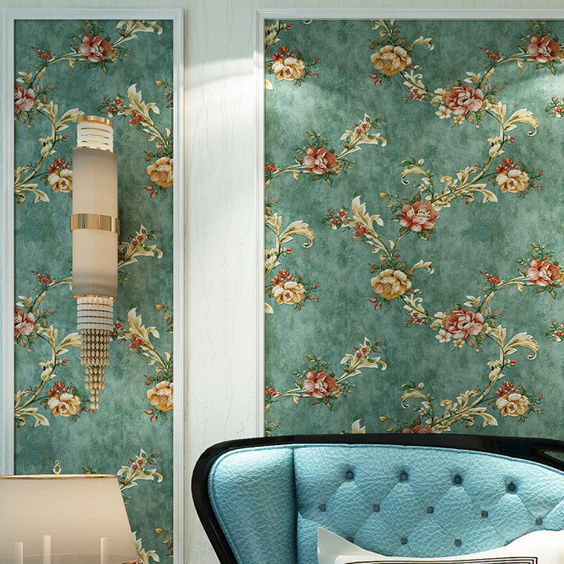 Pastel Color Rustic Wallpaper Roll 33' L x 20.5" W Peony and Branch Wall Decor for Home Green Clearhalo 'Country wall decor' 'Rustic' 'Wallpaper' Wall Decor' 1397239