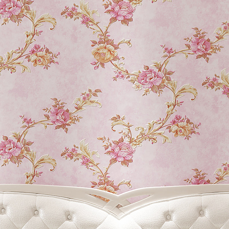 Pastel Color Rustic Wallpaper Roll 33' L x 20.5" W Peony and Branch Wall Decor for Home Purple Clearhalo 'Country wall decor' 'Rustic' 'Wallpaper' Wall Decor' 1397244