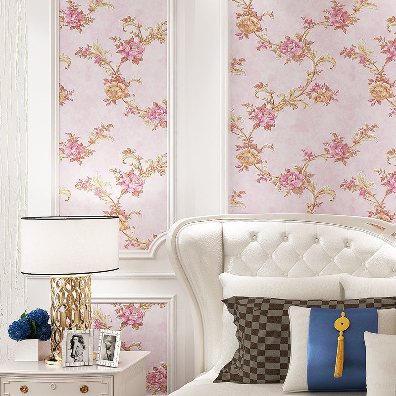 Pastel Color Rustic Wallpaper Roll 33' L x 20.5" W Peony and Branch Wall Decor for Home Clearhalo 'Country wall decor' 'Rustic' 'Wallpaper' Wall Decor' 1397245