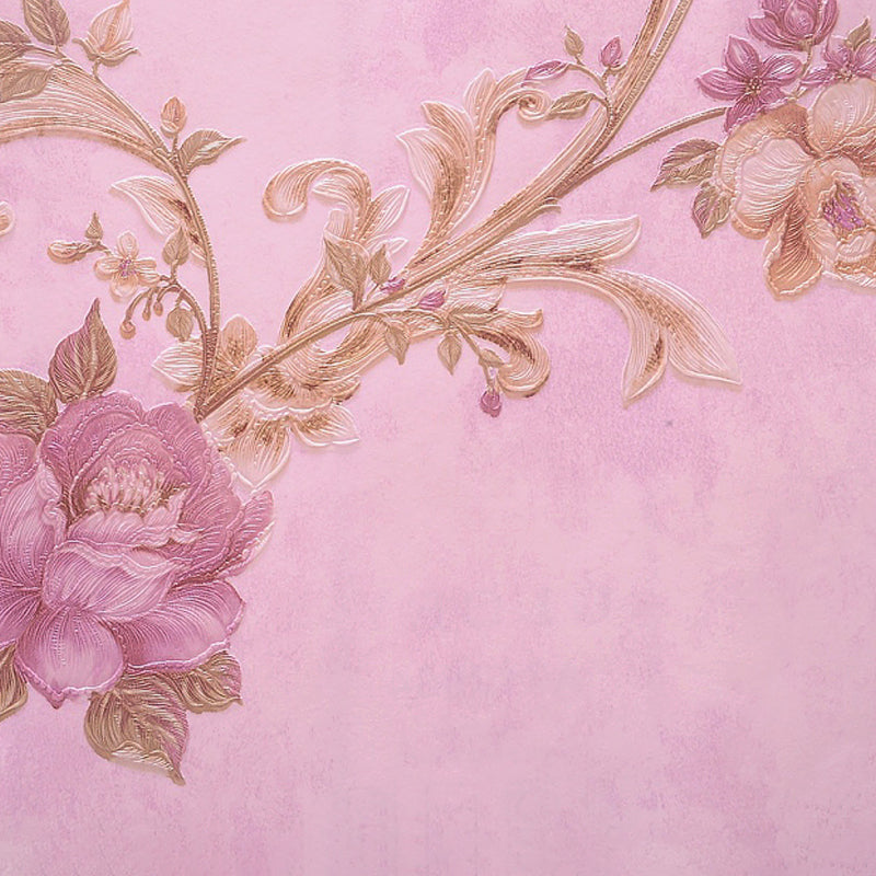 Pastel Color Rustic Wallpaper Roll 33' L x 20.5" W Peony and Branch Wall Decor for Home Clearhalo 'Country wall decor' 'Rustic' 'Wallpaper' Wall Decor' 1397247