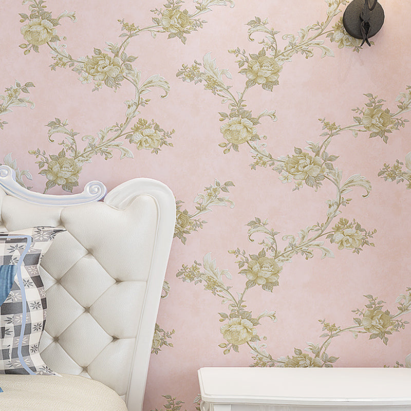 Pastel Color Rustic Wallpaper Roll 33' L x 20.5" W Peony and Branch Wall Decor for Home Beige Clearhalo 'Country wall decor' 'Rustic' 'Wallpaper' Wall Decor' 1397253