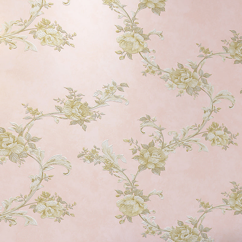 Pastel Color Rustic Wallpaper Roll 33' L x 20.5" W Peony and Branch Wall Decor for Home Clearhalo 'Country wall decor' 'Rustic' 'Wallpaper' Wall Decor' 1397254