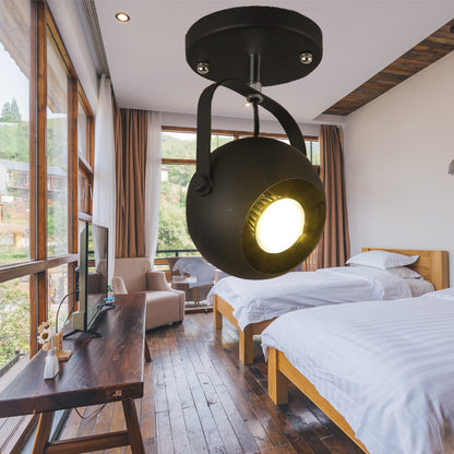 1/3-Head Metal Ceiling Light Fixture Vintage Style Black Globe Shade Bedroom Rotatable Semi Flush Light 1 Black Clearhalo 'Ceiling Lights' 'Close To Ceiling Lights' 'Close to ceiling' 'Semi-flushmount' Lighting' 139774