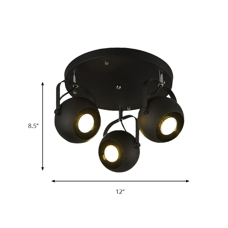 1/3-Head Metal Ceiling Light Fixture Vintage Style Black Globe Shade Bedroom Rotatable Semi Flush Light Clearhalo 'Ceiling Lights' 'Close To Ceiling Lights' 'Close to ceiling' 'Semi-flushmount' Lighting' 139781