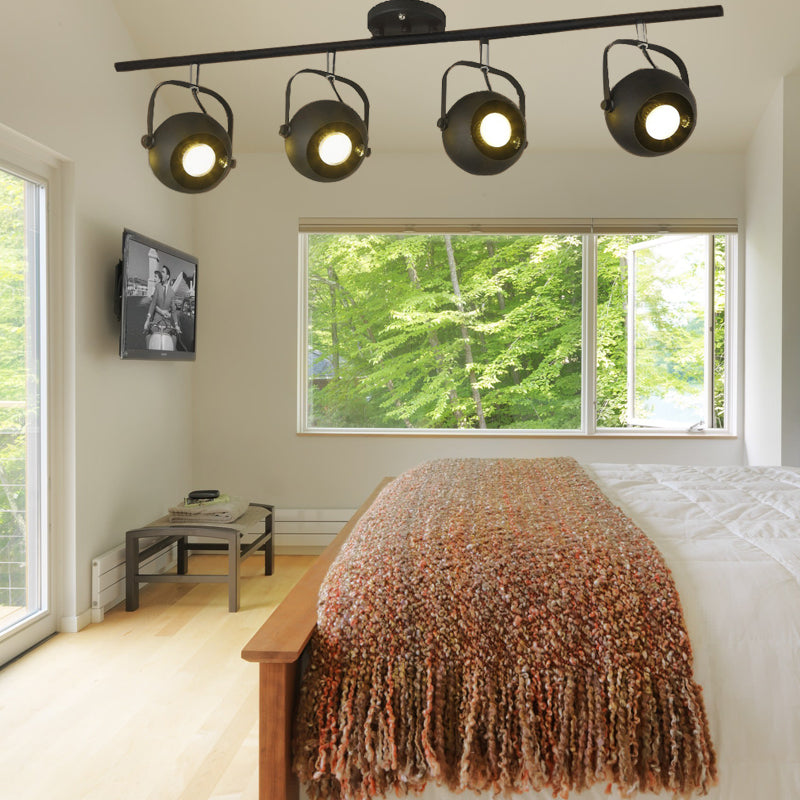 2/3/4-Bulb Ball Shade Track Light Industrial Style Black Metallic Rotatable Semi Flush Mount Light for Living Room 4 Black Clearhalo 'Ceiling Lights' 'Close To Ceiling Lights' 'Close to ceiling' 'Semi-flushmount' Lighting' 139816