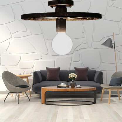 Rust/Brass Finish Wheel Ceiling Light Fixture Antique Metal 1 Head Bedroom Semi-Flush Mount Lighting with Open Bulb Rust Clearhalo 'Ceiling Lights' 'Close To Ceiling Lights' 'Close to ceiling' 'Semi-flushmount' Lighting' 139873