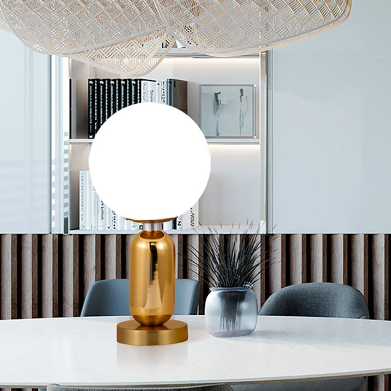 Contemporary Ball Shape Wall Lamp White Glass Single Light Study Room Wall Mounted Lighting with Metal Base in Gold Gold Clearhalo 'Lamps' 'Table Lamps' Lighting' 1398781