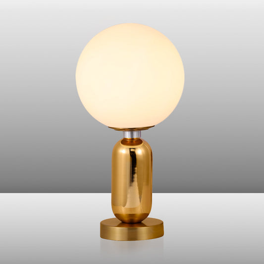 Contemporary Ball Shape Wall Lamp White Glass Single Light Study Room Wall Mounted Lighting with Metal Base in Gold Clearhalo 'Lamps' 'Table Lamps' Lighting' 1398782