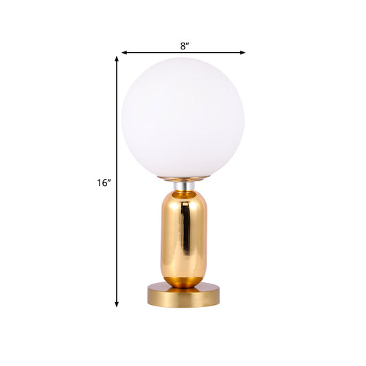 Contemporary Ball Shape Wall Lamp White Glass Single Light Study Room Wall Mounted Lighting with Metal Base in Gold Clearhalo 'Lamps' 'Table Lamps' Lighting' 1398784