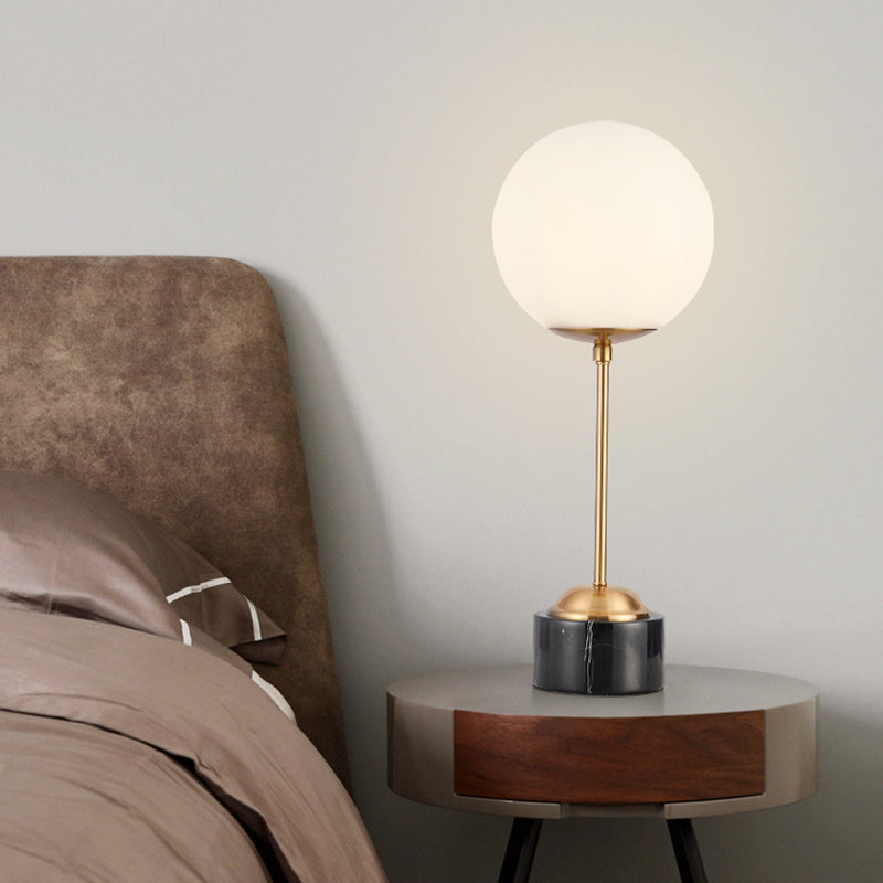 Milky Glass Globe Table Lamp Modernist 1-Head Black and Gold Nightstand Light for Bedside Black-Gold Clearhalo 'Lamps' 'Table Lamps' Lighting' 1398785