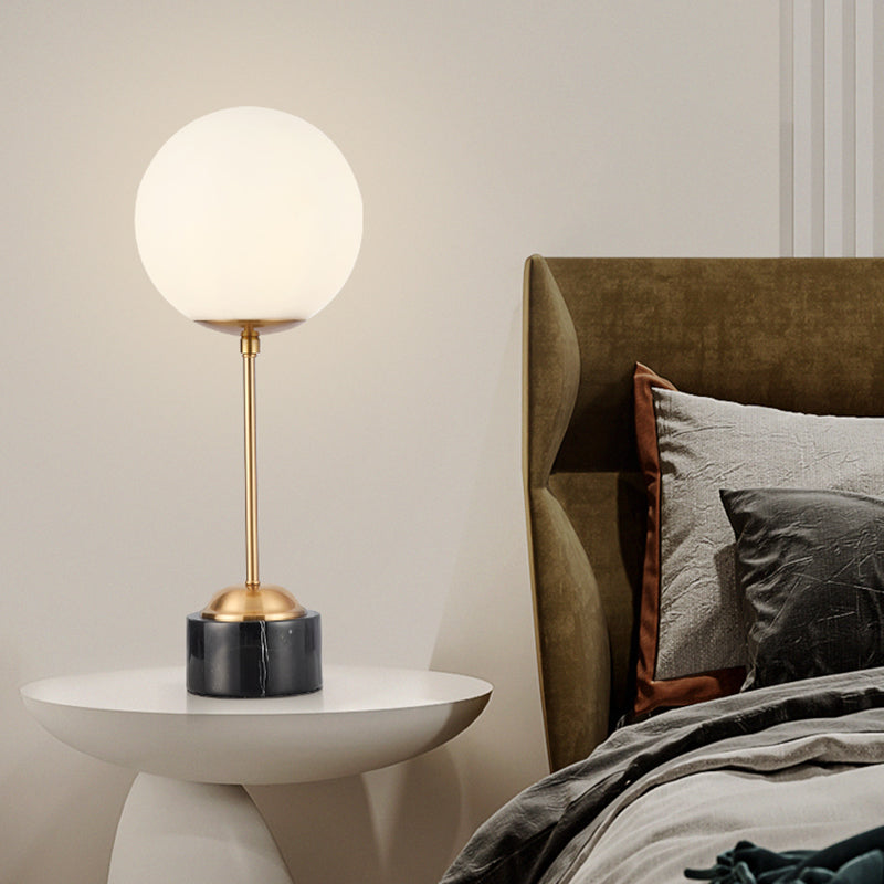 Milky Glass Globe Table Lamp Modernist 1-Head Black and Gold Nightstand Light for Bedside Clearhalo 'Lamps' 'Table Lamps' Lighting' 1398786