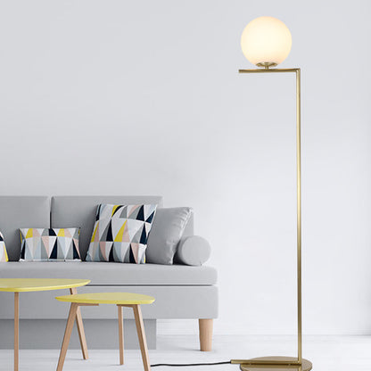Gold Orb-Shaped Floor Light Minimalism 1 Bulb Frosted Glass Right Angle Stand Up Lamp Gold Clearhalo 'Floor Lamps' 'Lamps' Lighting' 1398789