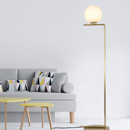 Gold Orb-Shaped Floor Light Minimalism 1 Bulb Frosted Glass Right Angle Stand Up Lamp Gold Clearhalo 'Floor Lamps' 'Lamps' Lighting' 1398789