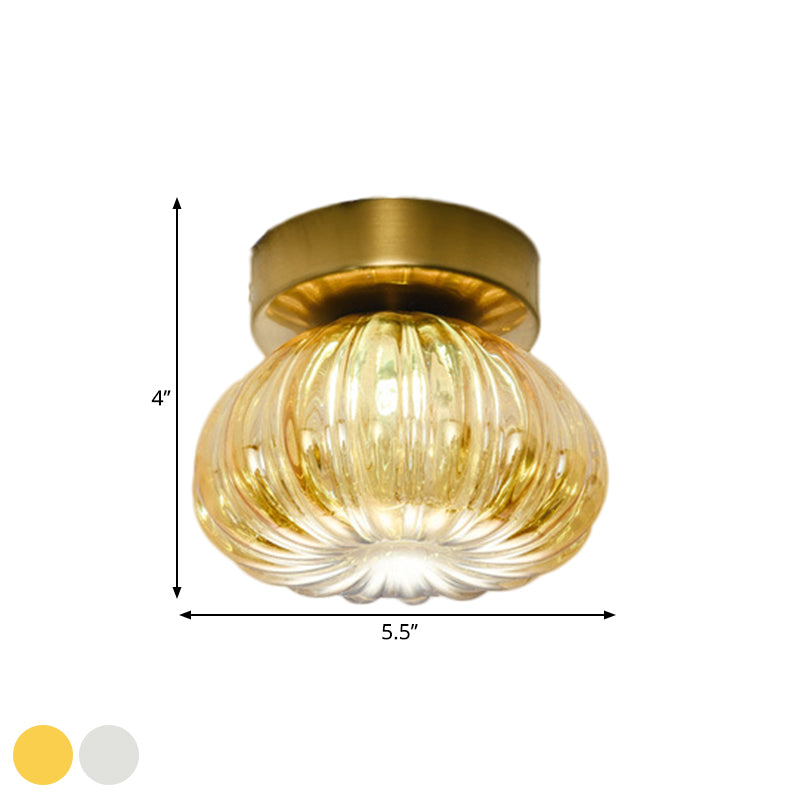 Modernist Spheroid Flush Mount Clear/Amber Ribbed Glass Single Head Corridor LED Ceiling Light Fixture, 5.5"/11" W Clearhalo 'Ceiling Lights' 'Close To Ceiling Lights' 'Close to ceiling' 'Flush mount' Lighting' 1398821