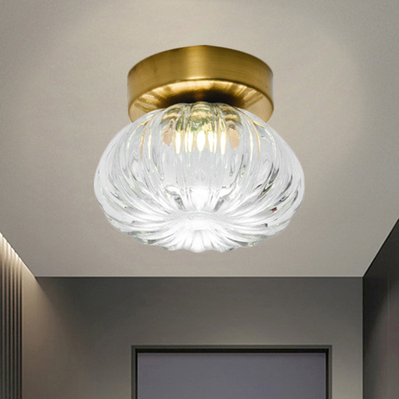 Modernist Spheroid Flush Mount Clear/Amber Ribbed Glass Single Head Corridor LED Ceiling Light Fixture, 5.5"/11" W Clearhalo 'Ceiling Lights' 'Close To Ceiling Lights' 'Close to ceiling' 'Flush mount' Lighting' 1398824