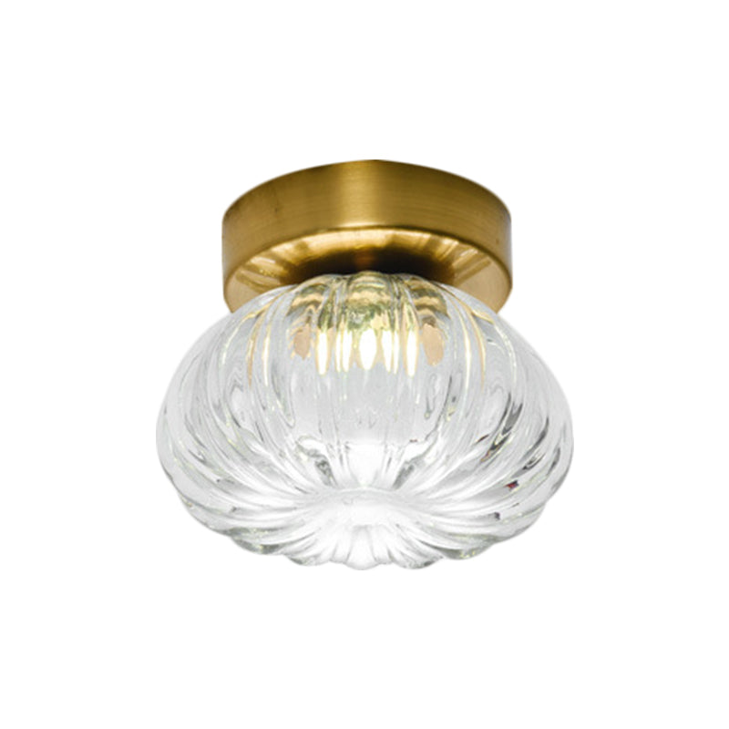 Modernist Spheroid Flush Mount Clear/Amber Ribbed Glass Single Head Corridor LED Ceiling Light Fixture, 5.5"/11" W Clearhalo 'Ceiling Lights' 'Close To Ceiling Lights' 'Close to ceiling' 'Flush mount' Lighting' 1398825