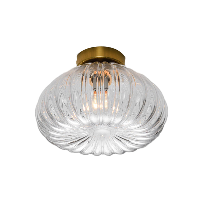 Modernist Spheroid Flush Mount Clear/Amber Ribbed Glass Single Head Corridor LED Ceiling Light Fixture, 5.5"/11" W Clearhalo 'Ceiling Lights' 'Close To Ceiling Lights' 'Close to ceiling' 'Flush mount' Lighting' 1398833
