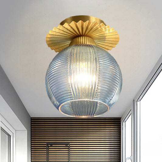 Global Semi Flush Contemporary Clear/White/Blue Prism Glass Single Bulb Hallway Close to Ceiling Light Blue Clearhalo 'Ceiling Lights' 'Close To Ceiling Lights' 'Close to ceiling' 'Glass shade' 'Glass' 'Pendant Lights' 'Semi-flushmount' Lighting' 1398849