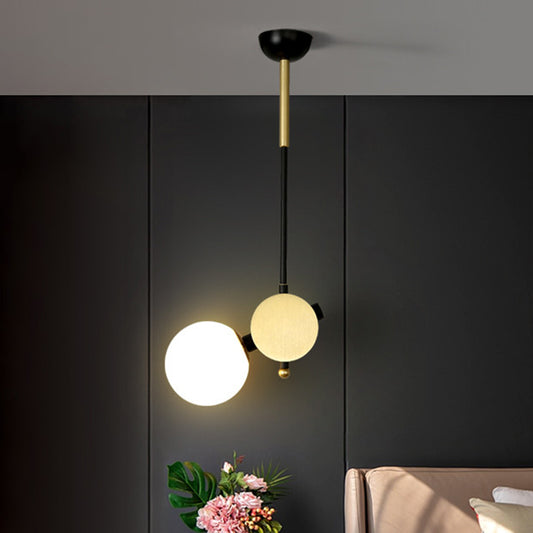Modernist Bubbly Ceiling Lamp Opal Glass 1 Head Bedroom Pendulum Light in Black and Gold, Left/Right Clearhalo 'Ceiling Lights' 'Chandeliers' 'Glass shade' 'Glass' 'Modern Pendants' 'Modern' 'Pendant Lights' 'Pendants' Lighting' 1398873