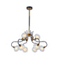 Post Modern Ball Pendant Chandelier Clear Glass 5/9 Heads Living Room 1/2-Tier Pendulum Light with Swooping Arm in Black and Gold Clearhalo 'Ceiling Lights' 'Chandeliers' 'Glass shade' 'Glass' 'Modern Chandeliers' 'Modern' Lighting' 1398971