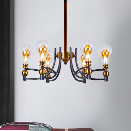 Clear Glass Bulb Shape Down Lighting Contemporary 6/8 Lights Black and Gold Hanging Chandelier with Curved Arm 6 Black-Gold Clearhalo 'Ceiling Lights' 'Chandeliers' 'Glass shade' 'Glass' 'Modern Chandeliers' 'Modern' Lighting' 1398973