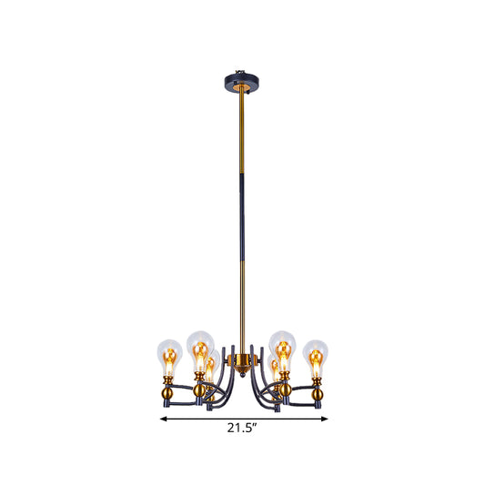 Clear Glass Bulb Shape Down Lighting Contemporary 6/8 Lights Black and Gold Hanging Chandelier with Curved Arm Clearhalo 'Ceiling Lights' 'Chandeliers' 'Glass shade' 'Glass' 'Modern Chandeliers' 'Modern' Lighting' 1398976