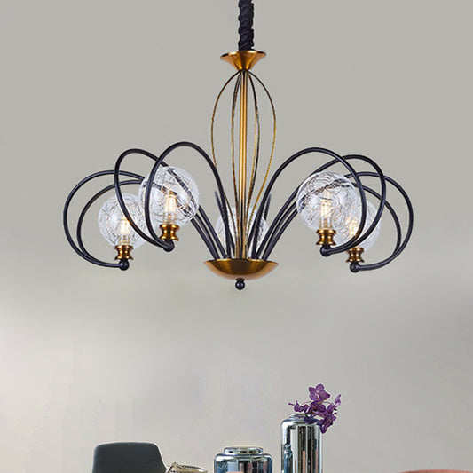 Black-Gold Modo Ceiling Chandelier Simplicity 5/8 Bulbs Clear Glass Arched Arm Pendant Light Fixture 5 Black-Gold Clearhalo 'Ceiling Lights' 'Chandeliers' 'Modern Chandeliers' 'Modern' Lighting' 1398998