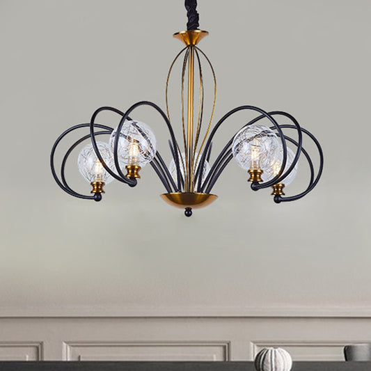 Black-Gold Modo Ceiling Chandelier Simplicity 5/8 Bulbs Clear Glass Arched Arm Pendant Light Fixture Clearhalo 'Ceiling Lights' 'Chandeliers' 'Modern Chandeliers' 'Modern' Lighting' 1398999