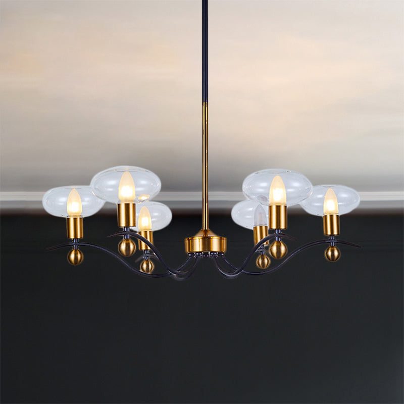 Clear Glass Ellipsoid Pendant Chandelier Minimalism 6/8/12 Bulbs Black-Gold 1/2-Layer Hanging Ceiling Light Clearhalo 'Ceiling Lights' 'Chandeliers' 'Glass shade' 'Glass' 'Modern Chandeliers' 'Modern' Lighting' 1399069