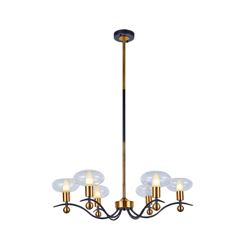 Clear Glass Ellipsoid Pendant Chandelier Minimalism 6/8/12 Bulbs Black-Gold 1/2-Layer Hanging Ceiling Light Clearhalo 'Ceiling Lights' 'Chandeliers' 'Glass shade' 'Glass' 'Modern Chandeliers' 'Modern' Lighting' 1399070