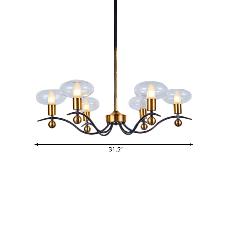 Clear Glass Ellipsoid Pendant Chandelier Minimalism 6/8/12 Bulbs Black-Gold 1/2-Layer Hanging Ceiling Light Clearhalo 'Ceiling Lights' 'Chandeliers' 'Glass shade' 'Glass' 'Modern Chandeliers' 'Modern' Lighting' 1399071