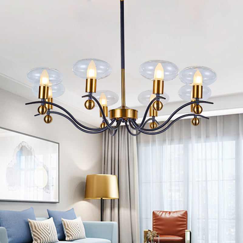 Clear Glass Ellipsoid Pendant Chandelier Minimalism 6/8/12 Bulbs Black-Gold 1/2-Layer Hanging Ceiling Light 8 Black-Gold Clearhalo 'Ceiling Lights' 'Chandeliers' 'Glass shade' 'Glass' 'Modern Chandeliers' 'Modern' Lighting' 1399072