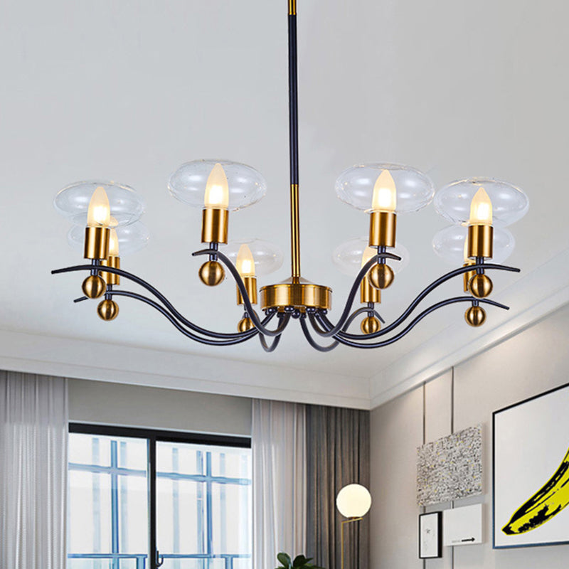 Clear Glass Ellipsoid Pendant Chandelier Minimalism 6/8/12 Bulbs Black-Gold 1/2-Layer Hanging Ceiling Light Clearhalo 'Ceiling Lights' 'Chandeliers' 'Glass shade' 'Glass' 'Modern Chandeliers' 'Modern' Lighting' 1399073