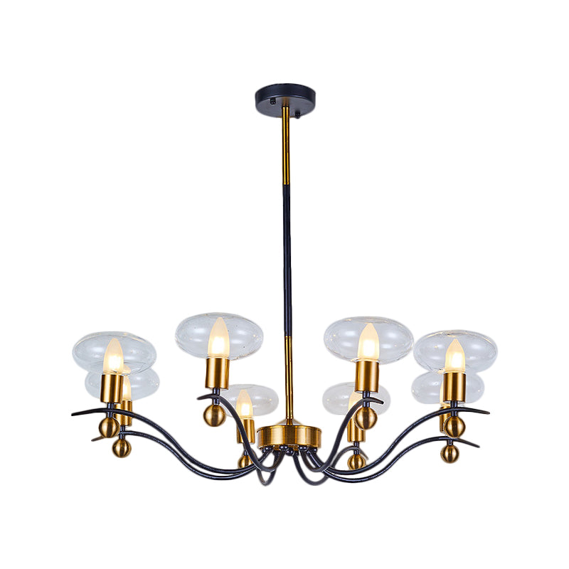 Clear Glass Ellipsoid Pendant Chandelier Minimalism 6/8/12 Bulbs Black-Gold 1/2-Layer Hanging Ceiling Light Clearhalo 'Ceiling Lights' 'Chandeliers' 'Glass shade' 'Glass' 'Modern Chandeliers' 'Modern' Lighting' 1399074