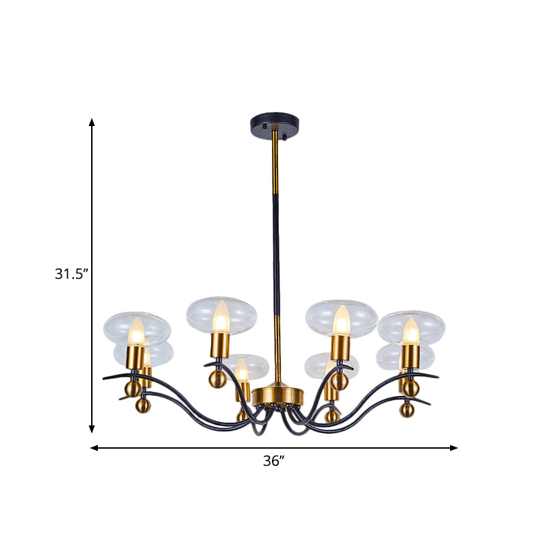 Clear Glass Ellipsoid Pendant Chandelier Minimalism 6/8/12 Bulbs Black-Gold 1/2-Layer Hanging Ceiling Light Clearhalo 'Ceiling Lights' 'Chandeliers' 'Glass shade' 'Glass' 'Modern Chandeliers' 'Modern' Lighting' 1399075