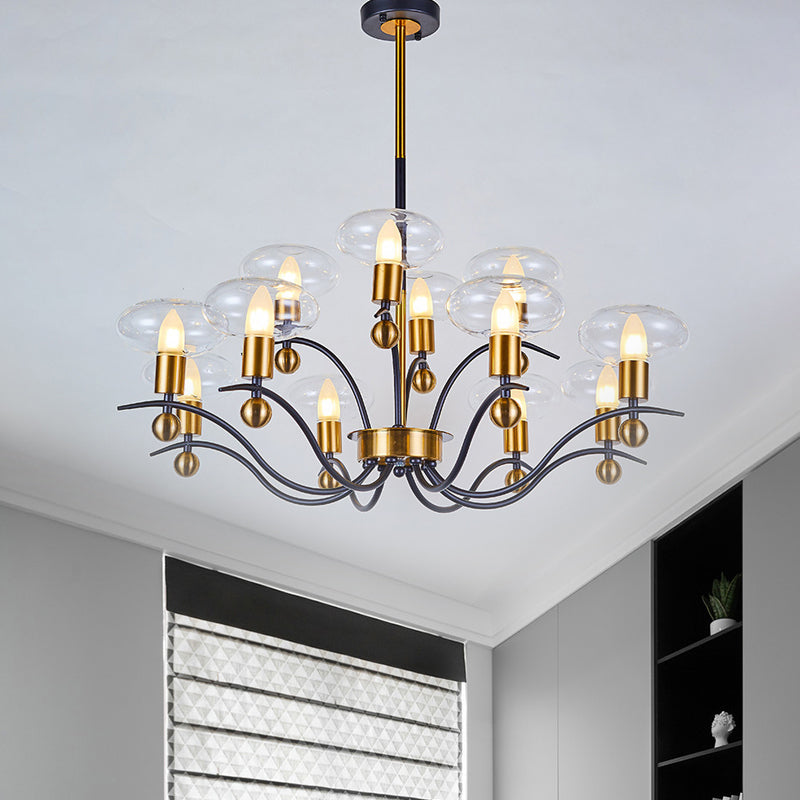 Clear Glass Ellipsoid Pendant Chandelier Minimalism 6/8/12 Bulbs Black-Gold 1/2-Layer Hanging Ceiling Light Clearhalo 'Ceiling Lights' 'Chandeliers' 'Glass shade' 'Glass' 'Modern Chandeliers' 'Modern' Lighting' 1399077
