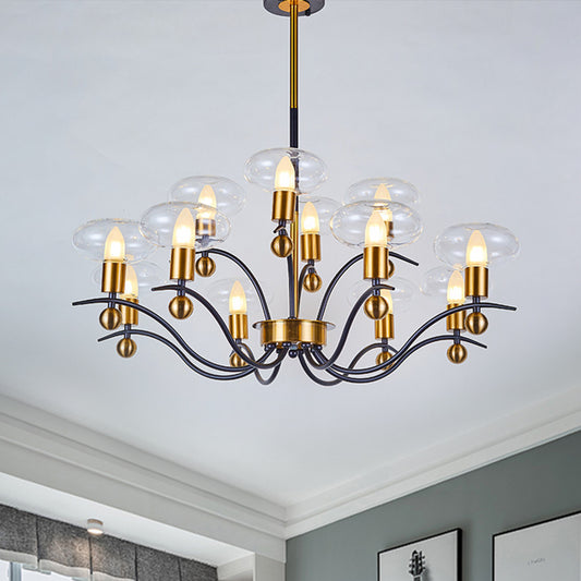 Clear Glass Ellipsoid Pendant Chandelier Minimalism 6/8/12 Bulbs Black-Gold 1/2-Layer Hanging Ceiling Light Clearhalo 'Ceiling Lights' 'Chandeliers' 'Glass shade' 'Glass' 'Modern Chandeliers' 'Modern' Lighting' 1399078