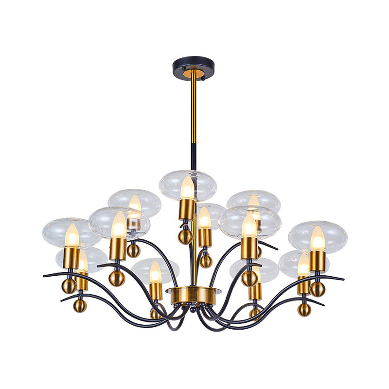 Clear Glass Ellipsoid Pendant Chandelier Minimalism 6/8/12 Bulbs Black-Gold 1/2-Layer Hanging Ceiling Light Clearhalo 'Ceiling Lights' 'Chandeliers' 'Glass shade' 'Glass' 'Modern Chandeliers' 'Modern' Lighting' 1399079