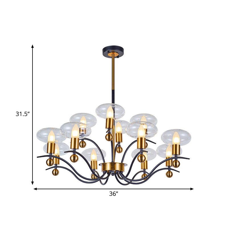 Clear Glass Ellipsoid Pendant Chandelier Minimalism 6/8/12 Bulbs Black-Gold 1/2-Layer Hanging Ceiling Light Clearhalo 'Ceiling Lights' 'Chandeliers' 'Glass shade' 'Glass' 'Modern Chandeliers' 'Modern' Lighting' 1399080