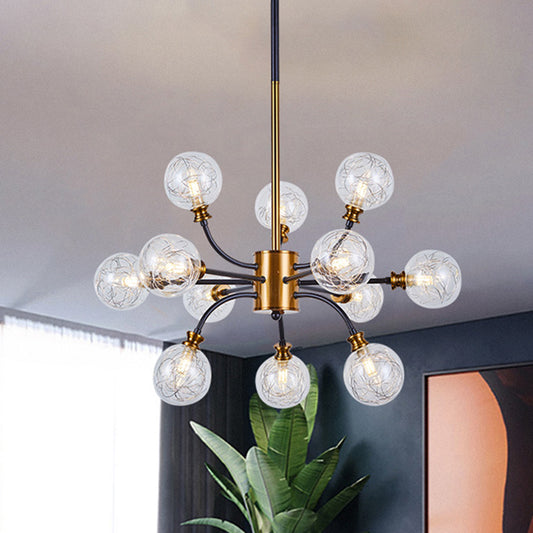 Bubble Suspended Lighting Post Modern Clear Glass 12/16-Light Black and Gold Ceiling Chandelier with Curvy Arm 12 Black-Gold Clearhalo 'Ceiling Lights' 'Chandeliers' 'Glass shade' 'Glass' 'Island Lights' 'Modern Chandeliers' 'Modern' Lighting' 1399096