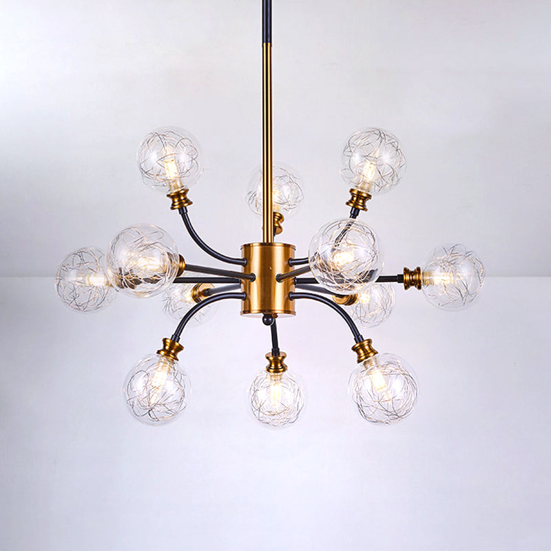 Bubble Suspended Lighting Post Modern Clear Glass 12/16-Light Black and Gold Ceiling Chandelier with Curvy Arm Clearhalo 'Ceiling Lights' 'Chandeliers' 'Glass shade' 'Glass' 'Island Lights' 'Modern Chandeliers' 'Modern' Lighting' 1399097