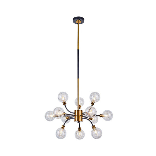 Bubble Suspended Lighting Post Modern Clear Glass 12/16-Light Black and Gold Ceiling Chandelier with Curvy Arm Clearhalo 'Ceiling Lights' 'Chandeliers' 'Glass shade' 'Glass' 'Island Lights' 'Modern Chandeliers' 'Modern' Lighting' 1399098