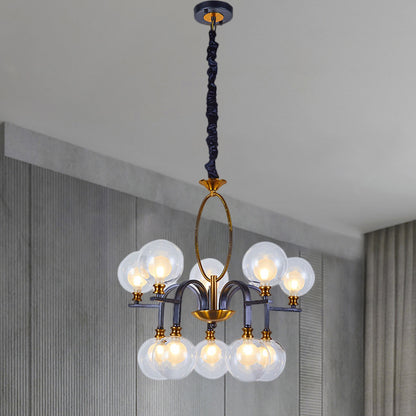 Clear Glass Oval Down Lighting Minimalism 10/12/16-Head Black-Gold Pendant Chandelier with Curvy Arm 10 Black-Gold Clearhalo 'Ceiling Lights' 'Chandeliers' 'Close To Ceiling Lights' 'Glass shade' 'Glass' 'Modern Chandeliers' 'Modern' Lighting' 1399190