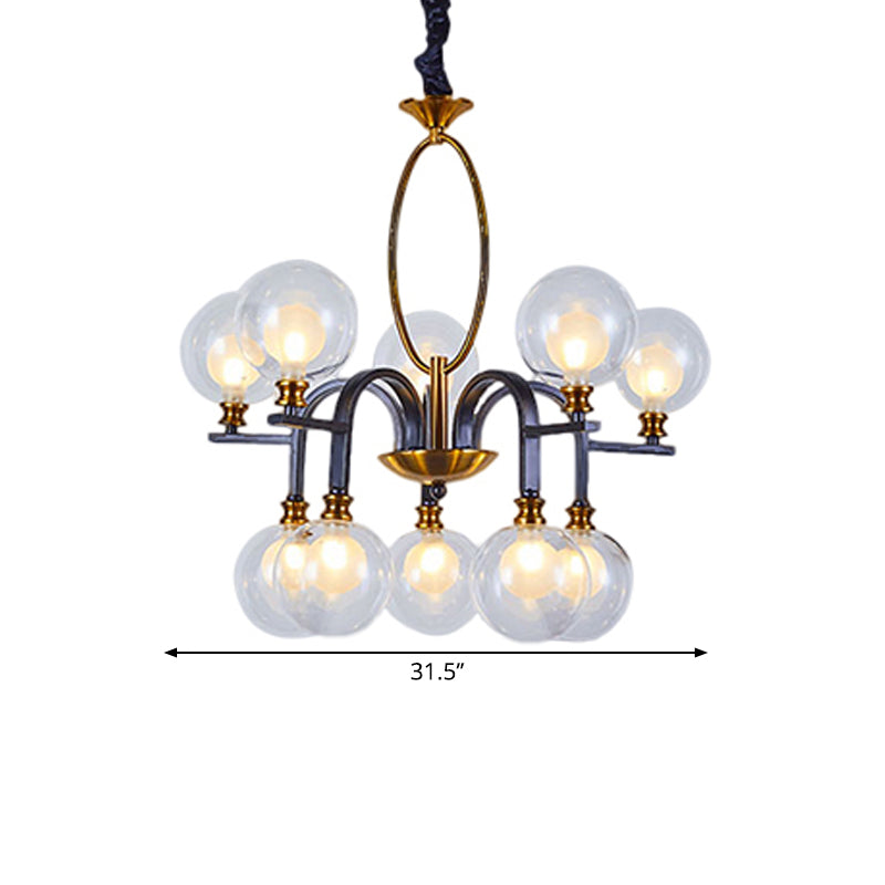 Clear Glass Oval Down Lighting Minimalism 10/12/16-Head Black-Gold Pendant Chandelier with Curvy Arm Clearhalo 'Ceiling Lights' 'Chandeliers' 'Close To Ceiling Lights' 'Glass shade' 'Glass' 'Modern Chandeliers' 'Modern' Lighting' 1399193