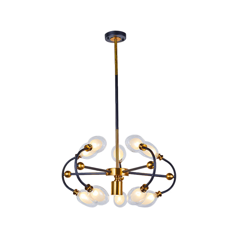 Clear Glass Oval Down Lighting Minimalism 10/12/16-Head Black-Gold Pendant Chandelier with Curvy Arm Clearhalo 'Ceiling Lights' 'Chandeliers' 'Close To Ceiling Lights' 'Glass shade' 'Glass' 'Modern Chandeliers' 'Modern' Lighting' 1399197