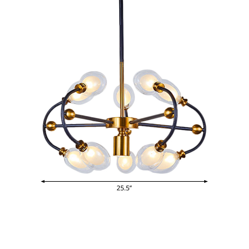 Clear Glass Oval Down Lighting Minimalism 10/12/16-Head Black-Gold Pendant Chandelier with Curvy Arm Clearhalo 'Ceiling Lights' 'Chandeliers' 'Close To Ceiling Lights' 'Glass shade' 'Glass' 'Modern Chandeliers' 'Modern' Lighting' 1399198